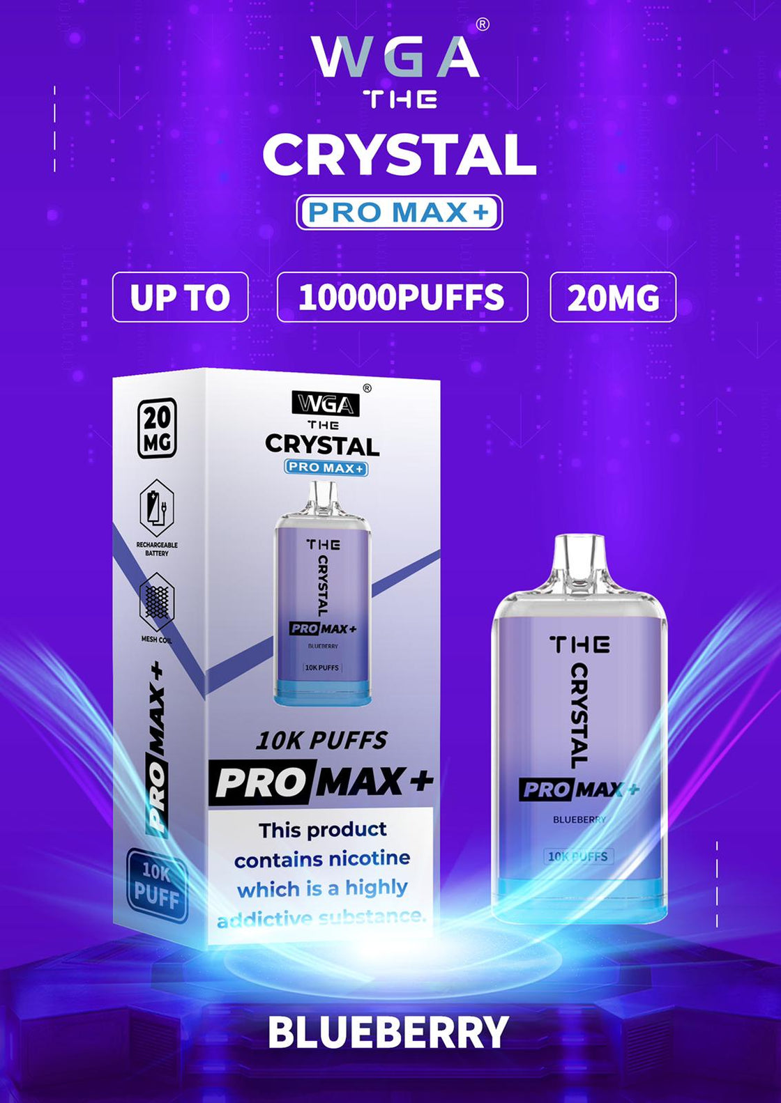 The Crystal Pro Max + 10000 Disposable Vape (Schachtel mit 10 Stück)